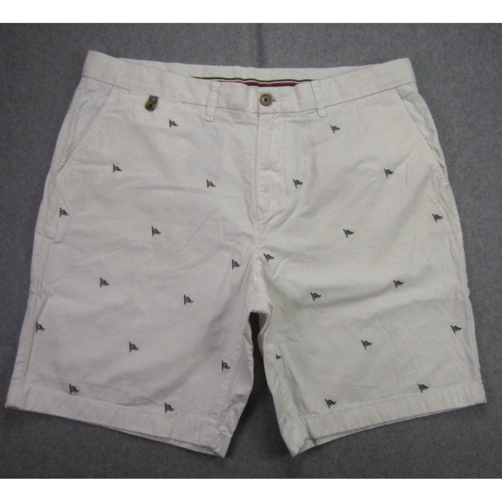 Tommy Hilfiger Shorts Mens 36 White Flag Logo AOP Flat Front Golf Chino READ